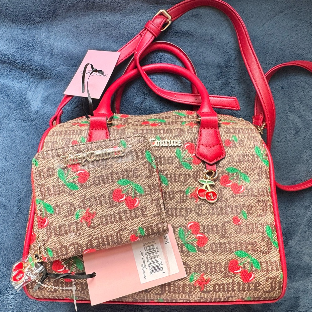Juicy Couture Red Brown Cherry Satchel and Wallet